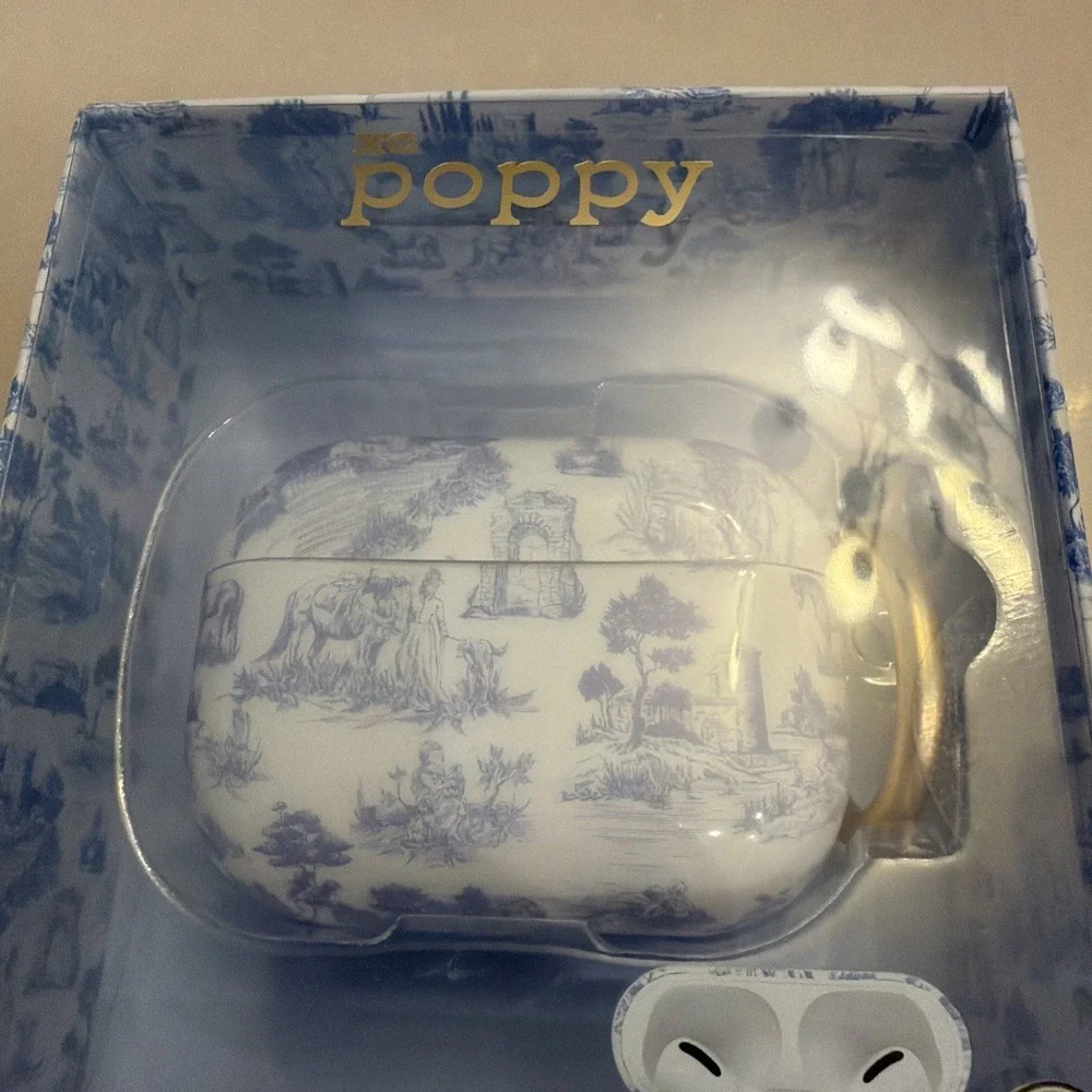 New In Box XO Poppy AirPods Pro Case White Blue Toile Print Pattern Fitted Skin